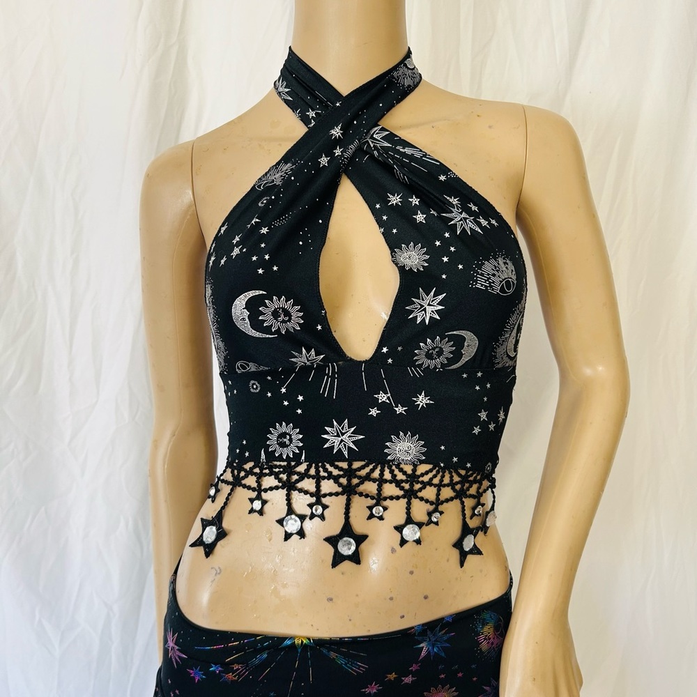 Stars and Moons Galaxy Celestial Rave  Festival Halter top